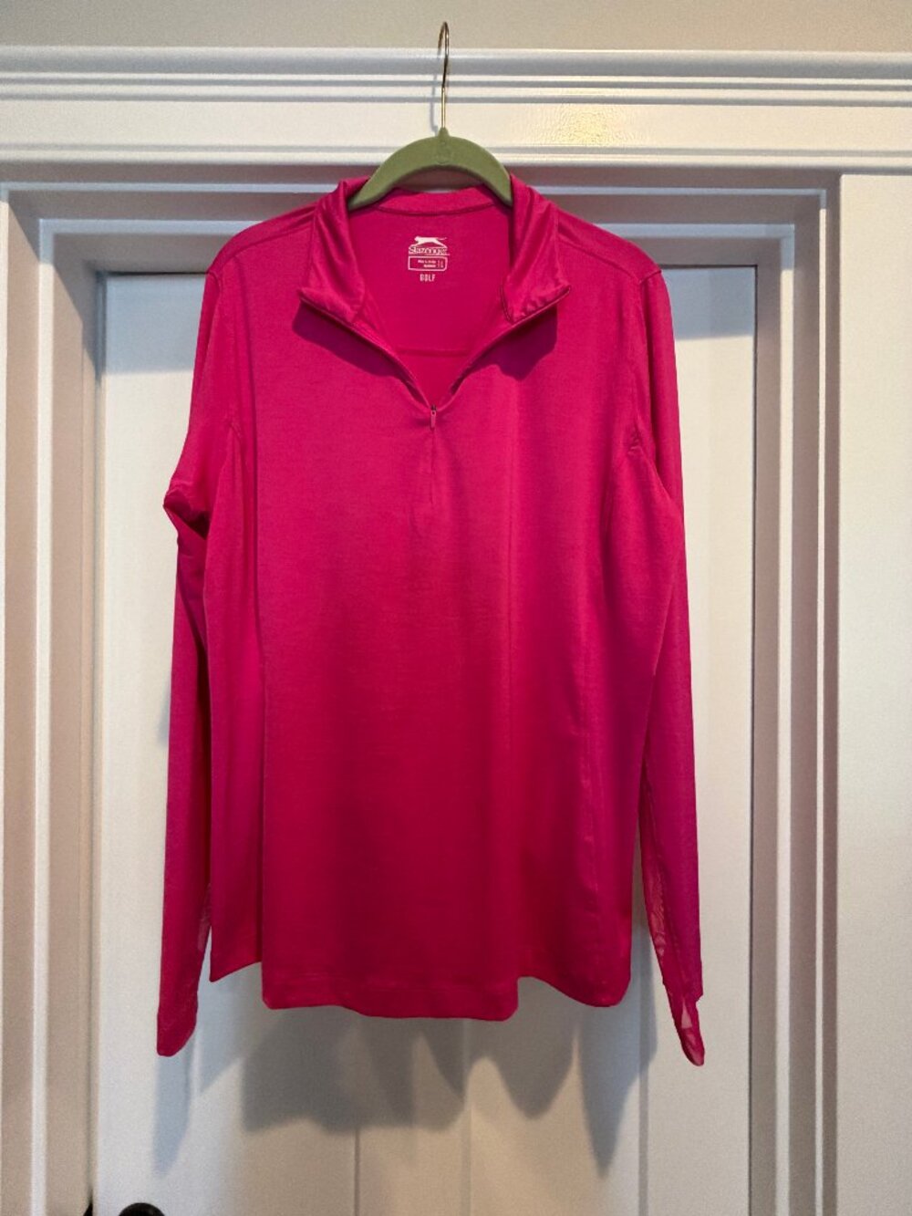 ALAZPINGER GOLF TOP, SIZE LG. BRITE PINK LONG SLEEVE